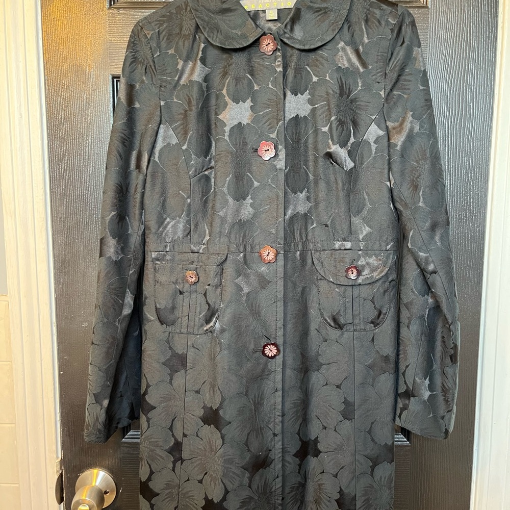 Kenneth Cole Floral Black Trench Coat. Perfect for Fall or Special Occasions!